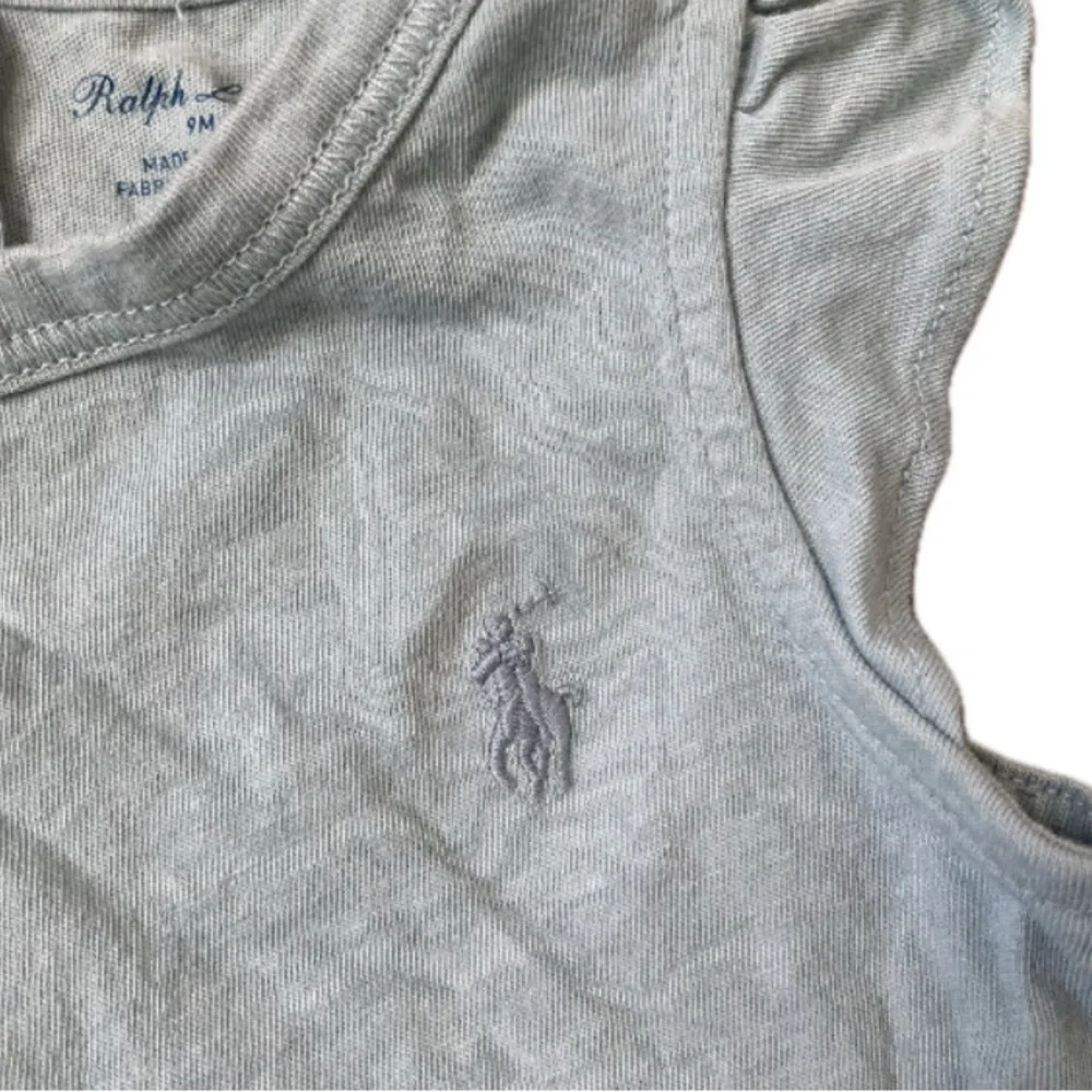 RALPH LAUREN Sleeveless Frilly Shirt Top Size 9 Months Blueish Gray